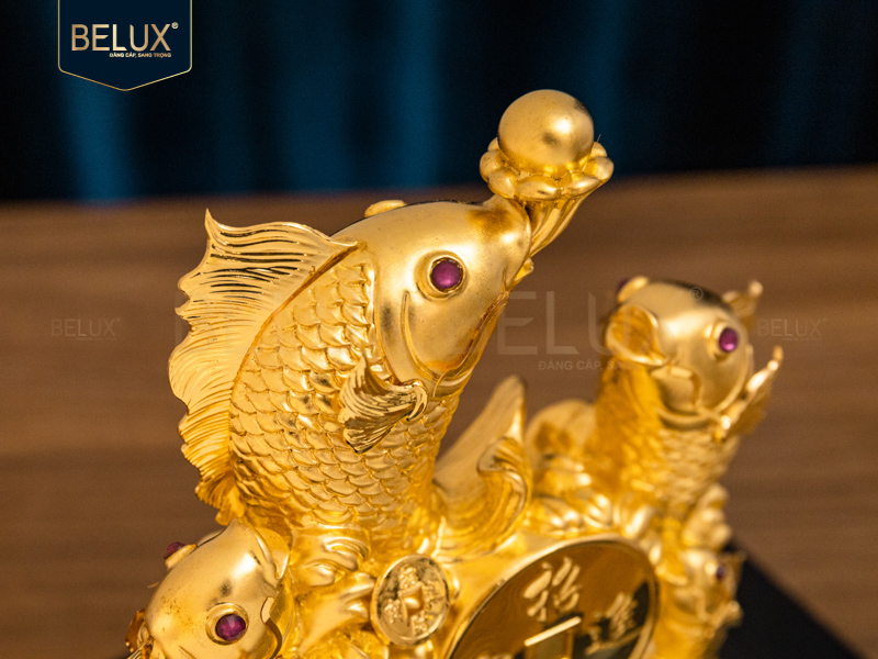 Tượng Cá Chép Vượt Vũ Môn Dát Vàng 24k